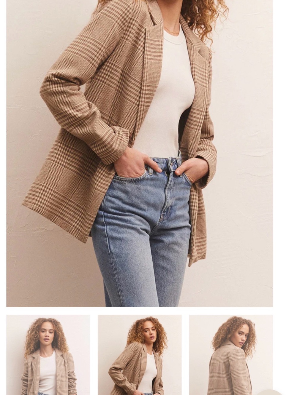Z Supply Plaid Tailored Blazer in Tan and Cream